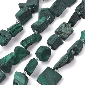 Нити из необработанного натурального малахита, самородки, с бисером