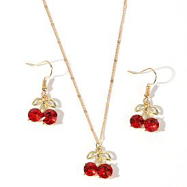 Charming Cherry Jewelry Set with Sparkling Gems for Girls
