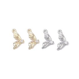 Brass Micro Pave Clear Cubic Zirconia Pendants, Butterfly Wings Charms