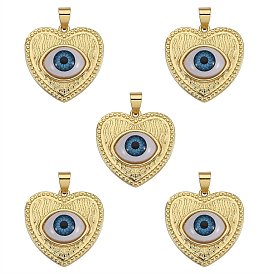 5 латунные подвески шт., с кабошонами из смолы , долговечный, сердце с сглаза, реальный 18 k позолоченный