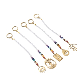 201 & 304 Stainless Steel Chakra Theme Yoga Lotus/Eye Pendant Decorate, with Natural Gemstone, Glass Beads, Brass & Iron Findings