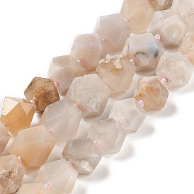 Natural Cherry Blossom Agate Beads Strands, Polygon