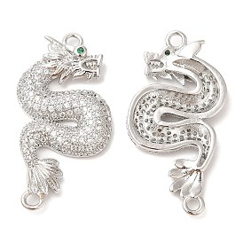 Dijes de conector de zirconia cúbica transparente con micro pavé de latón, sin plomo y el cadmio, dragón
