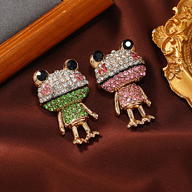 Zinc Alloy Brooch with Cubic Zirconia, Cartoon Frog