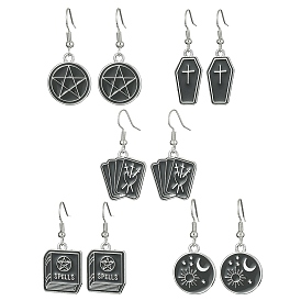 Gothic Style Pentagram/Coffin/Book Dangle Earrings for Women, Alloy Enamel Earring with Brass Earring Hooks