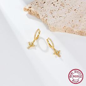 Cubic Zirconia Cross Dangle Hoop Earrings for Women, 925 Sterling Silver Jewelry