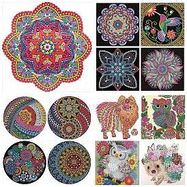 DIY Mandala Theme Diamond Painting Kits, Including Crystal Pendant, Resin Rhinestones, Pen, Tray & Glue Clay, Animal/Flower Pattern