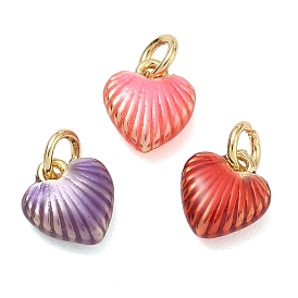 Rack Plating Brass Pendants, with Enamel, Heart Charms, Cadmium Free & Lead Free, Long-Lasting Plated, Real 18K Gold Plated
