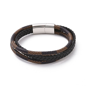 Cordon tressé en microfibre bracelet triple brin avec 304 fermoirs magnétiques en acier inoxydable, bracelet punk pour hommes femmes