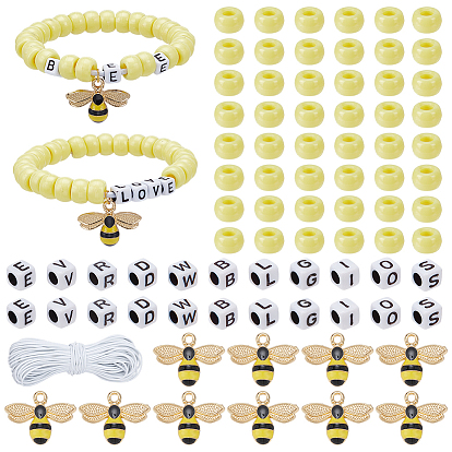 Набор для изготовления браслетов своими руками, включая акриловые бусины с буквами, подвески в виде пчел из эмали из сплава, пластиковые шарики, шнуры из эластичного волокна