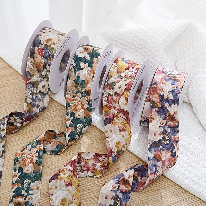 10 Yards Double Face Flower Print Polyester Ribbons, Garment Accessories, Gift Packaging