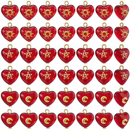 45шт 3 стили латунные стеклянные подвески в форме сердца, с золотой железной петлей