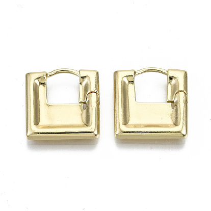 Brass Huggie Hoop Earrings, Square, Nickel Free