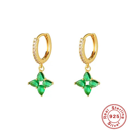 925 Silver Flower Drop Pendant with Emerald - Fashionable, Versatile, Earrings, Ear Accessories.