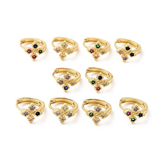 Cubic Zirconia Flower Hoop Earrings, Real 18K Gold Plated Brass Jewelry for Women, Cadmium Free & Nickel Free & Lead Free