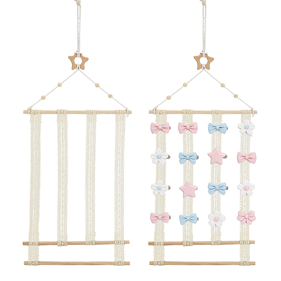 2 Bags 2 Styles Star Flower Wooden Wall-Mounted Hair Clip Display Organizer Racks, Lace Hanging Holder for Hair Accessories