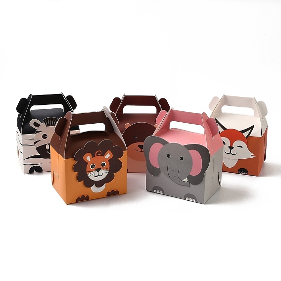 Paper Cupcakes Boxes, Portable Gift Boxes, for Wedding Candy Boxes, Square with Animal Pattern