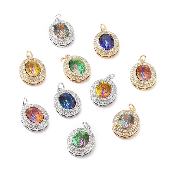 Brass Cubic Zirconia Pendants, Flat Round