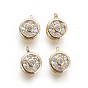 Brass Micro Pave Cubic Zirconia Charms, Flat Round with Flower