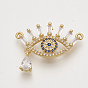 Brass Cubic Zirconia Pendants, Eye with Teardrop, Clear & Blue