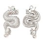 Brass Micro Pave Clear Cubic Zirconia Connector Charms, Lead Free & Cadmium Free, Dragon