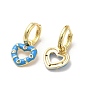Heart Real 18K Gold Plated Brass Dangle Hoop Earrings, with Cubic Zirconia and Enamel