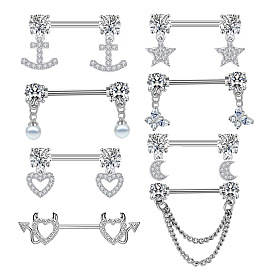 316l хирургические кольца для сосков из нержавеющей стали, с кубического циркония, цвет нержавеющей стали