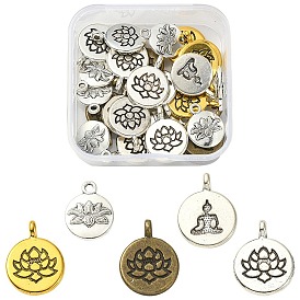 30Pcs 5 Styles Tibetan Style Alloy Pendants, Mixed Shapes