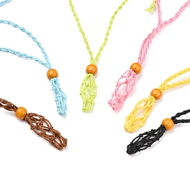 Adjustable Braided Waxed Cord Macrame Pouch Necklace Making, Interchangeable Stone, with Wood Beads