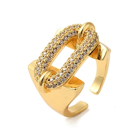 Adjustable Brass Micro Pave Clear Cubic Zirconia Open Cuff Rings for Women, Oval