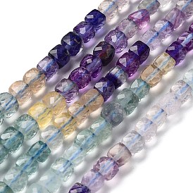 Gradient Color Natural Colorful Fluorite Beads Strands, Faceted, Cube