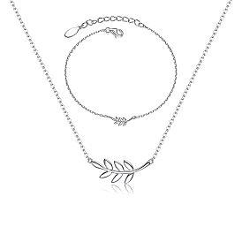 Ensembles de bracelets à maillons en feuille d'argent sterling et de colliers pendentifs