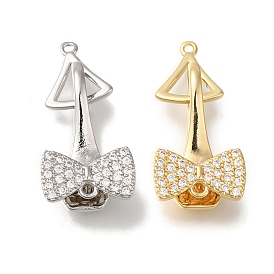 Brass Fold Over Clasps, Micro Pave Clear Cubic Zirconia, Bowknot