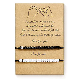 Chic Black and White Beaded Wax Cord Bracelet with Creative Card Charm - Unique European Style Wrist Accessory