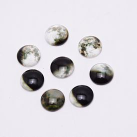 Glass Cabochons, Flat Round with Moon Style