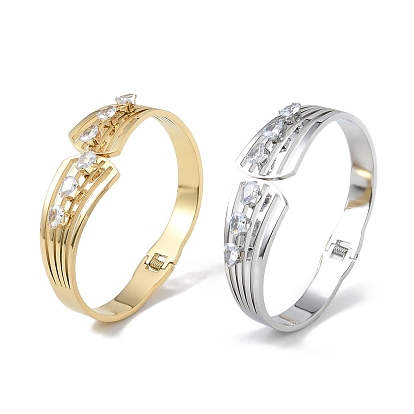 304 Stainless Steel Crystal Rhinestone Hollow Hinged Bangles for Women