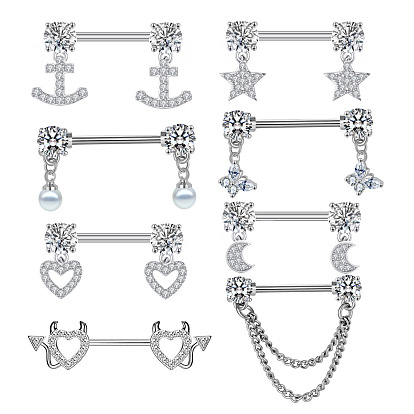 316l хирургические кольца для сосков из нержавеющей стали, с кубического циркония, цвет нержавеющей стали