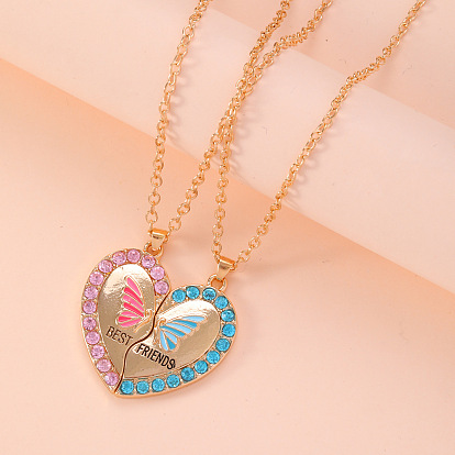 Butterfly Love Children's Necklace Simple Stitching Gold Drip Oil Drill Good Friend Pendant Accessories