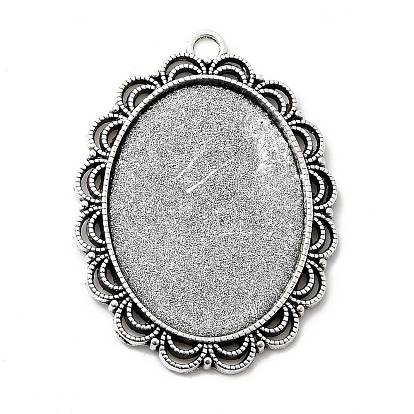 Тибетский стиль старинное серебро литые настройки кабошон плоский овал подвесные, без кадмия и без свинца, лоток : 40x30 мм, 54x40x3 мм, Отверстие : 4 мм , около 99 шт / 1000 г