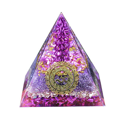 Orgonite Pyramid Resin Energy Generators, with Natural Amethyst Chip inside for Home Office Desk Decoration