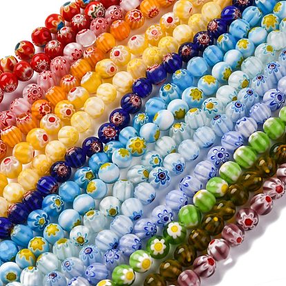 Handmade millefiori lampwork beads strands, круглые