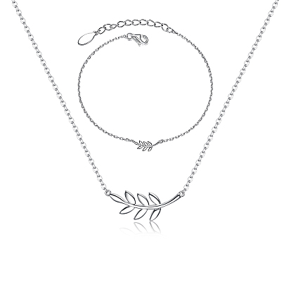 Ensembles de bracelets à maillons en feuille d'argent sterling et de colliers pendentifs