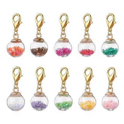 Glass Ball Pendant Decorations, with Zinc Alloy Lobster Claw Clasps, Round