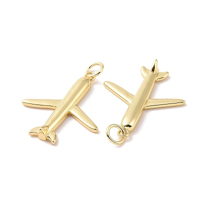 Rack Plating Brass Pendants, with Jump Ring, Cadmium Free & Lead Free, Long-Lasting Plated, Airplane