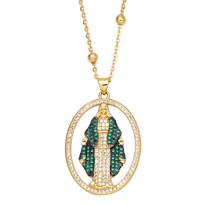 Geometric Ellipse Hollow-out Diamond Zircon Virgin Mary Pendant Necklace