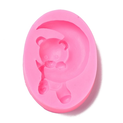 Food Grade Silicone Molds, Fondant Molds, Baking Molds, Chocolate, Candy, Biscuits, UV Resin & Epoxy Resin Jewelry Making, Bear with Moon