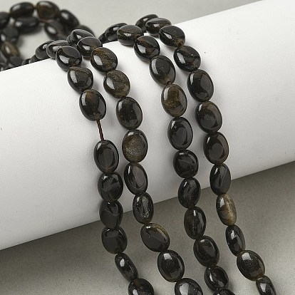 Естественный золотистый отлив обсидиан бисер пряди, Плоско-овальные