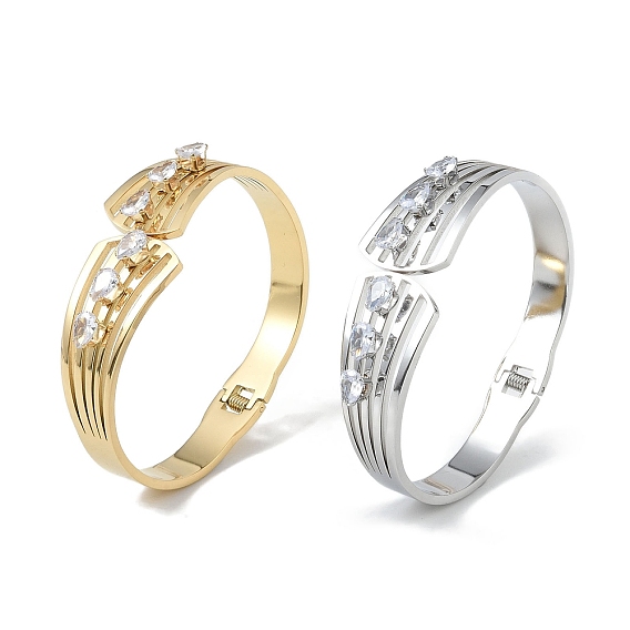 304 Stainless Steel Crystal Rhinestone Hollow Hinged Bangles for Women