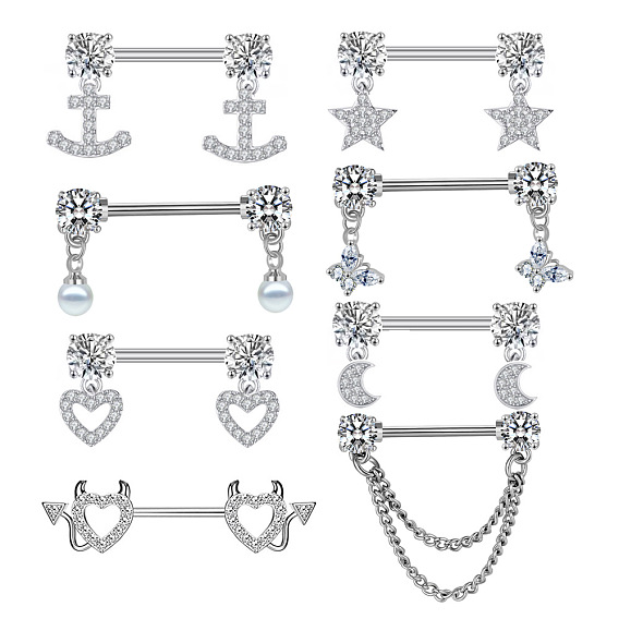 316l хирургические кольца для сосков из нержавеющей стали, с кубического циркония, цвет нержавеющей стали