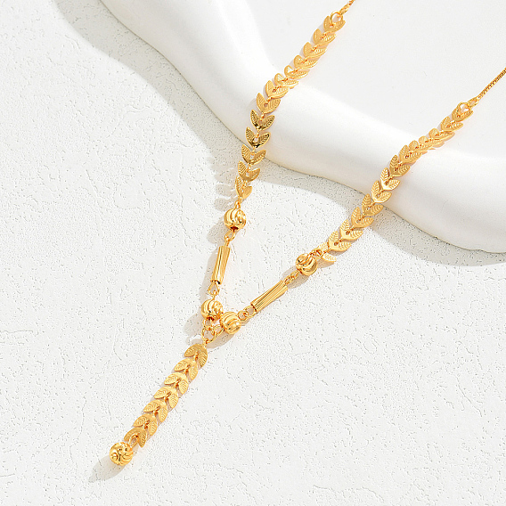 Модное ожерелье с подвеской в виде латунного листа и кисточкой для женщин, костяная цепочка с замком